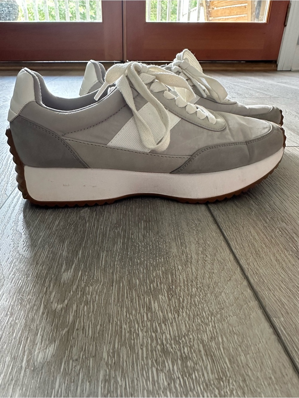 DV by Dolce Vita Gray and White Platform Sneakers with Gum Outsole
